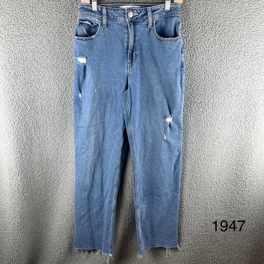 Hollister Ultra High-rise Dad Jeans Womens 26 Light Wash Distressed Raw Hem